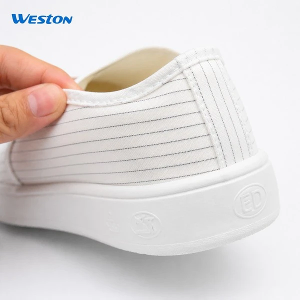 Ahand Is touching White anti-static cleanroom shoe